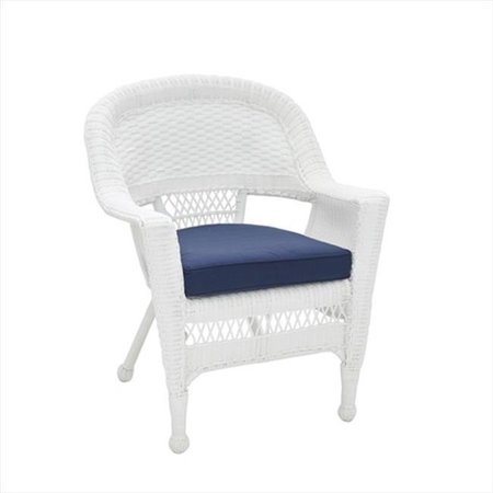 JECO Jeco W00206-C-FS011 White Wicker Chair With Blue Cushion W00206-C-FS011
